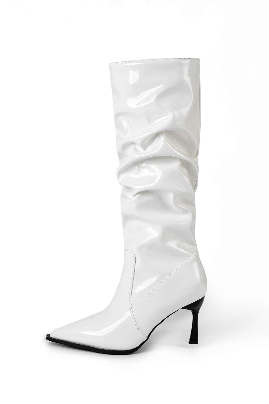 Pleated Faux Leather Pointed Toe Boots, photo 11