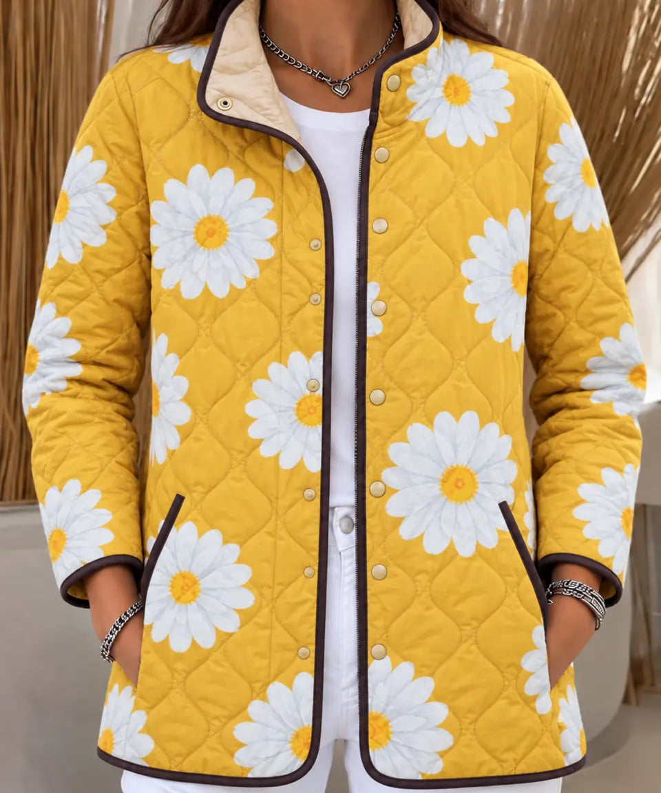 Women's Yellow Daisy-Print Quilted Jacket