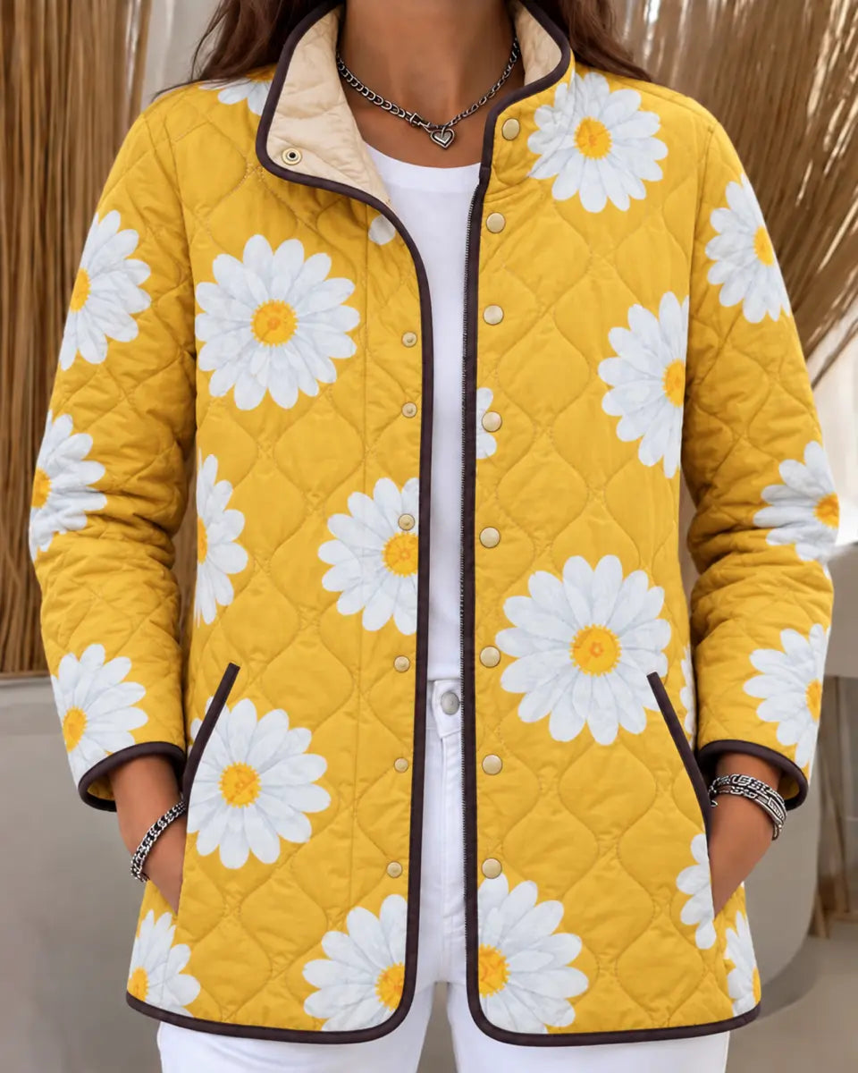 Women's Yellow Daisy-Print Quilted Jacket