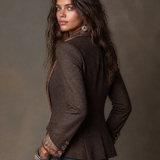Vintage Herringbone with Floral Print Lapel Blazer