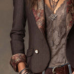 Vintage Herringbone with Floral Print Lapel Blazer
