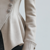Refined Ivory Asymmetric Button Peplum Blazer