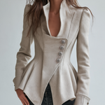 Refined Ivory Asymmetric Button Peplum Blazer