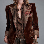 Rosalie | Brown Floral Double-Breasted Blazer