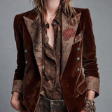 Rosalie | Brown Floral Double-Breasted Blazer