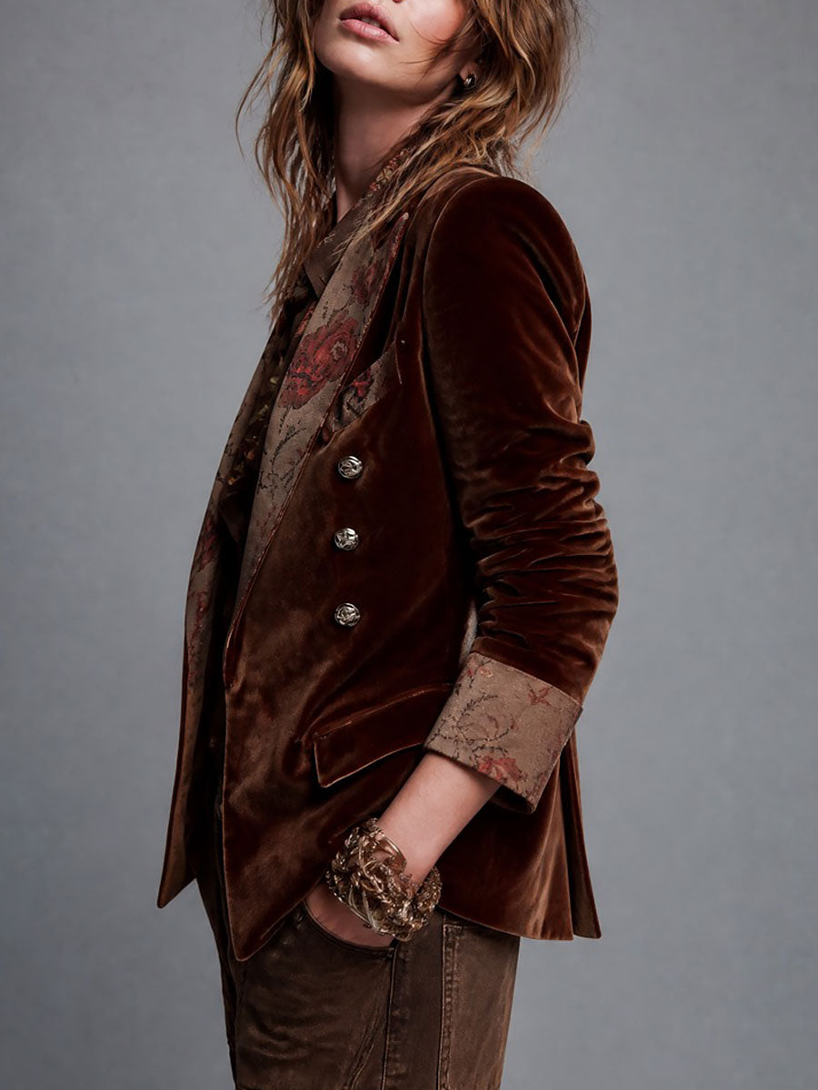 Rosalie | Brown Floral Double-Breasted Blazer