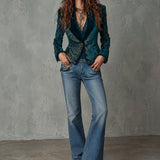 Retro Teal and Gold Ornate Pattern Blazer with Shawl Lapels