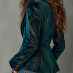 Retro Teal and Gold Ornate Pattern Blazer with Shawl Lapels