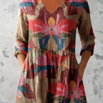 Sarah Long Blouse with V-Neck in Multicolor