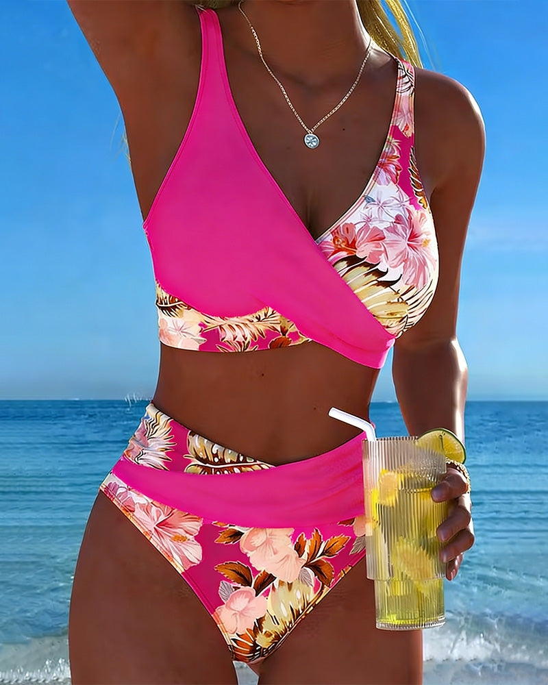 Women's Floral Wrap Bikini Set in Pink