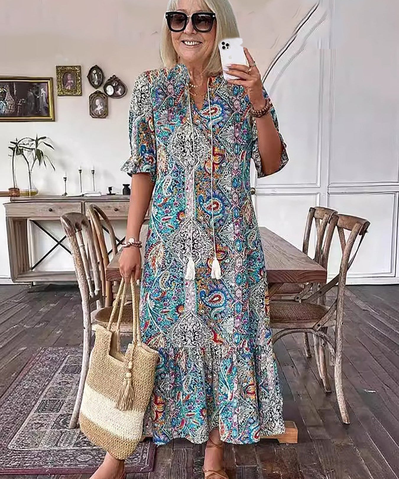 Women's Boho Grace Midi Dress in Blue