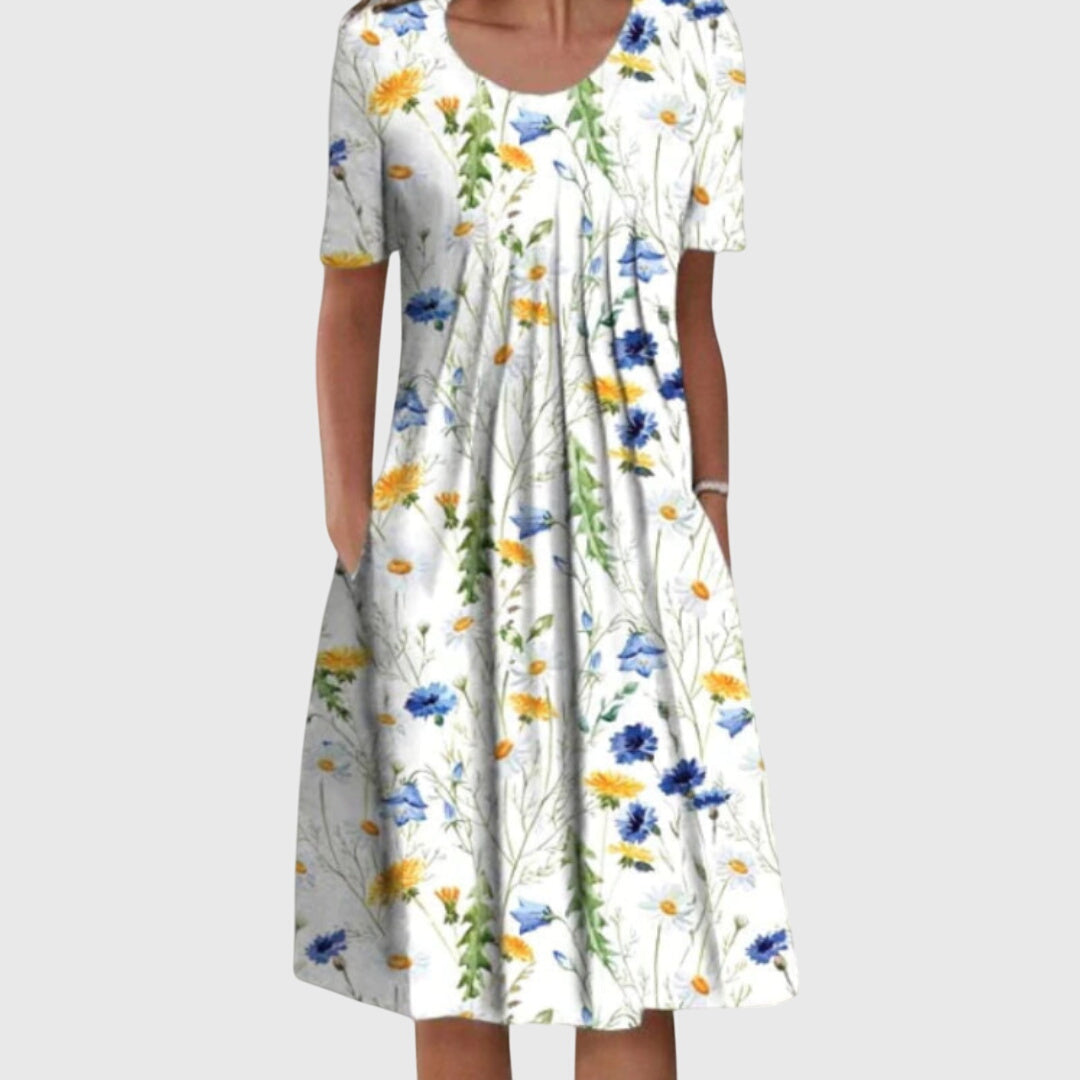 Women's Midi Dress with Tummy Coverage in Yellow Flowers