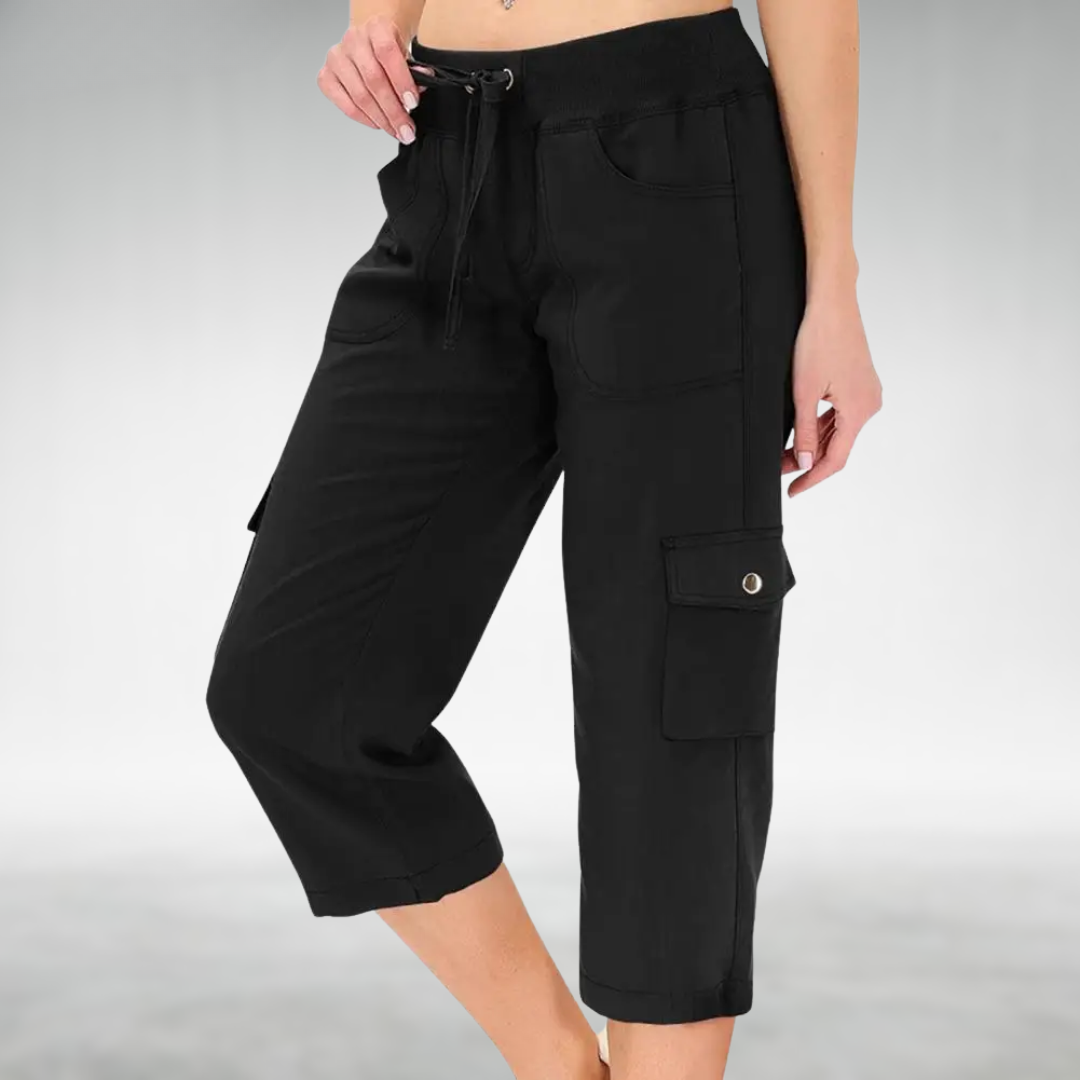 Cargo Capri Pants with a Relaxed Fit in Black