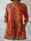 Marion Long Blouse with V-Neck in Red Orange