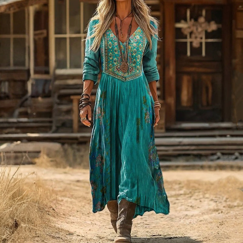 Women's Dress – Casual Loose Flattering Fit in Green