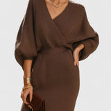 Fey Comfortable Dress in Brown