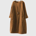 Women's Relaxed Corduroy Midi Dress in Brown