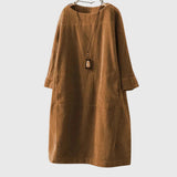 Women's Relaxed Corduroy Midi Dress in Brown