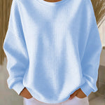 Women's Classic Waffle Knit Sweater in Sky Blue