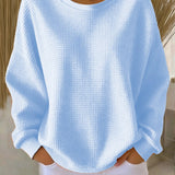 Women's Classic Waffle Knit Sweater in Sky Blue
