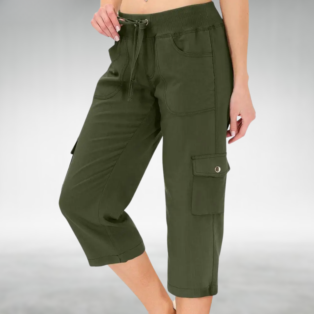 Cargo Capri Pants with a Relaxed Fit in Army Green