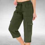 Cargo Capri Pants with a Relaxed Fit in Army Green