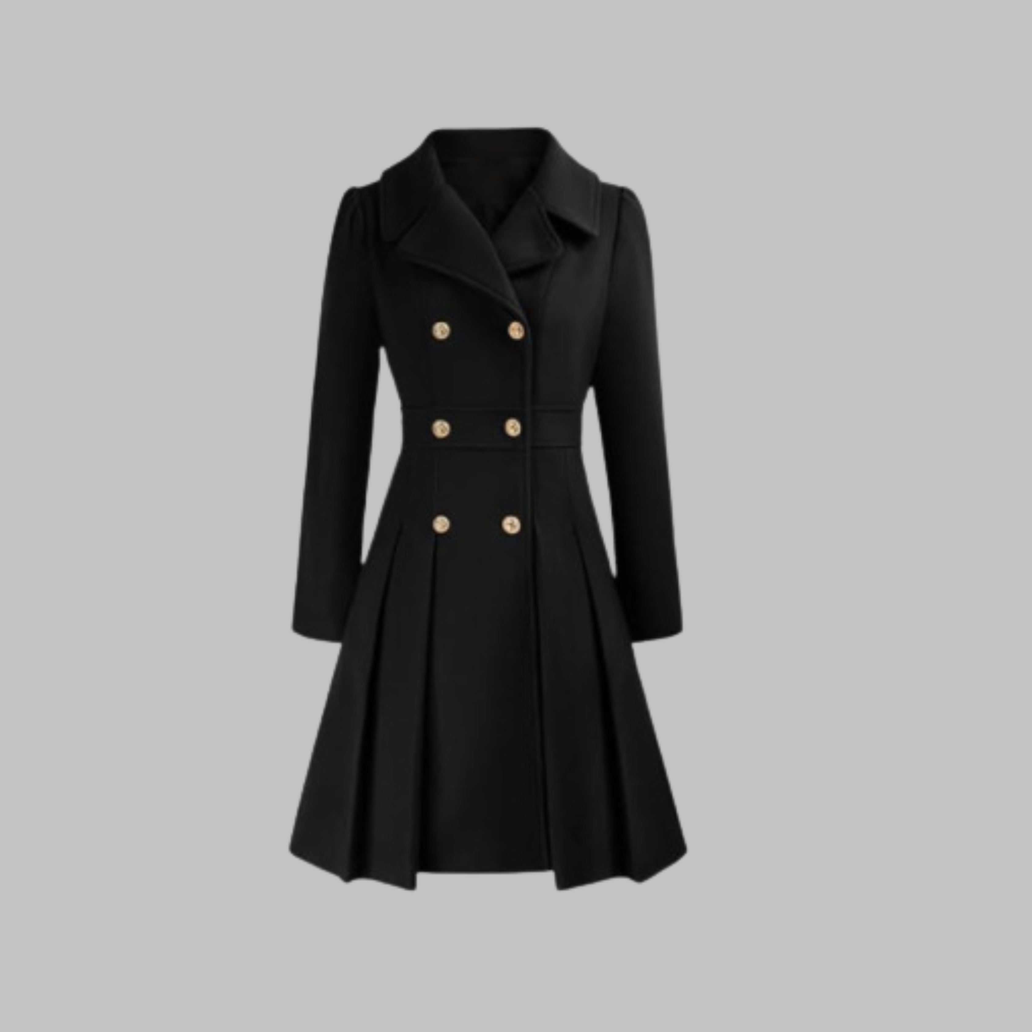 Elegant Double-Breasted Long-Sleeve Coat in Black