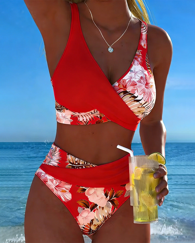 Women's Floral Wrap Bikini Set in Red