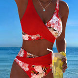 Women's Floral Wrap Bikini Set in Red