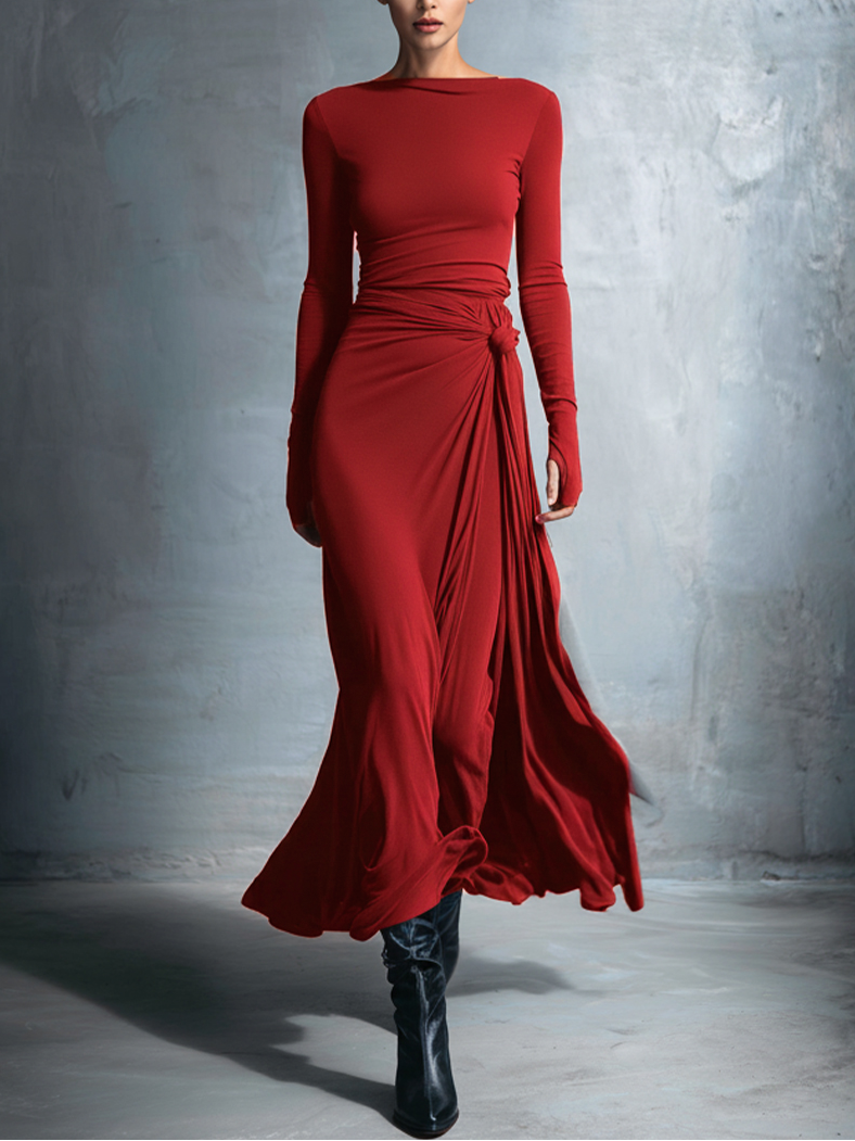 Women's Maxi dress with side knot in Burgundy