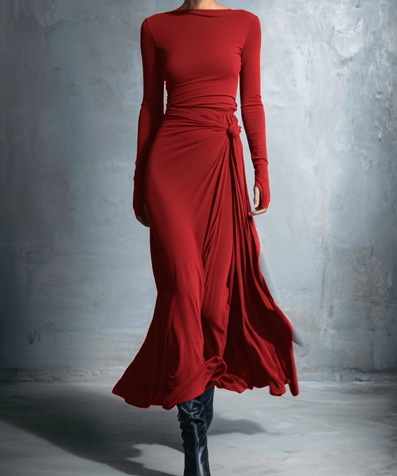 Women's Maxi dress with side knot in Burgundy