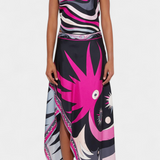 Abstract Halter Top & A-Line Skirt Set in Purple