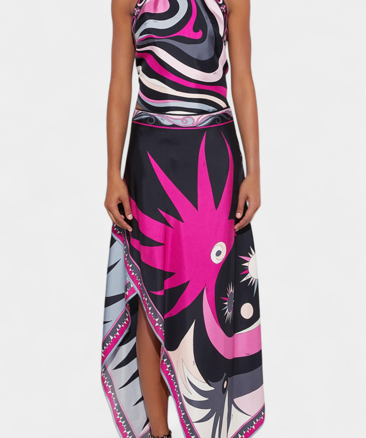 Abstract Halter Top & A-Line Skirt Set in Purple