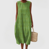 Women's Elegant Dress with Pockets in Green