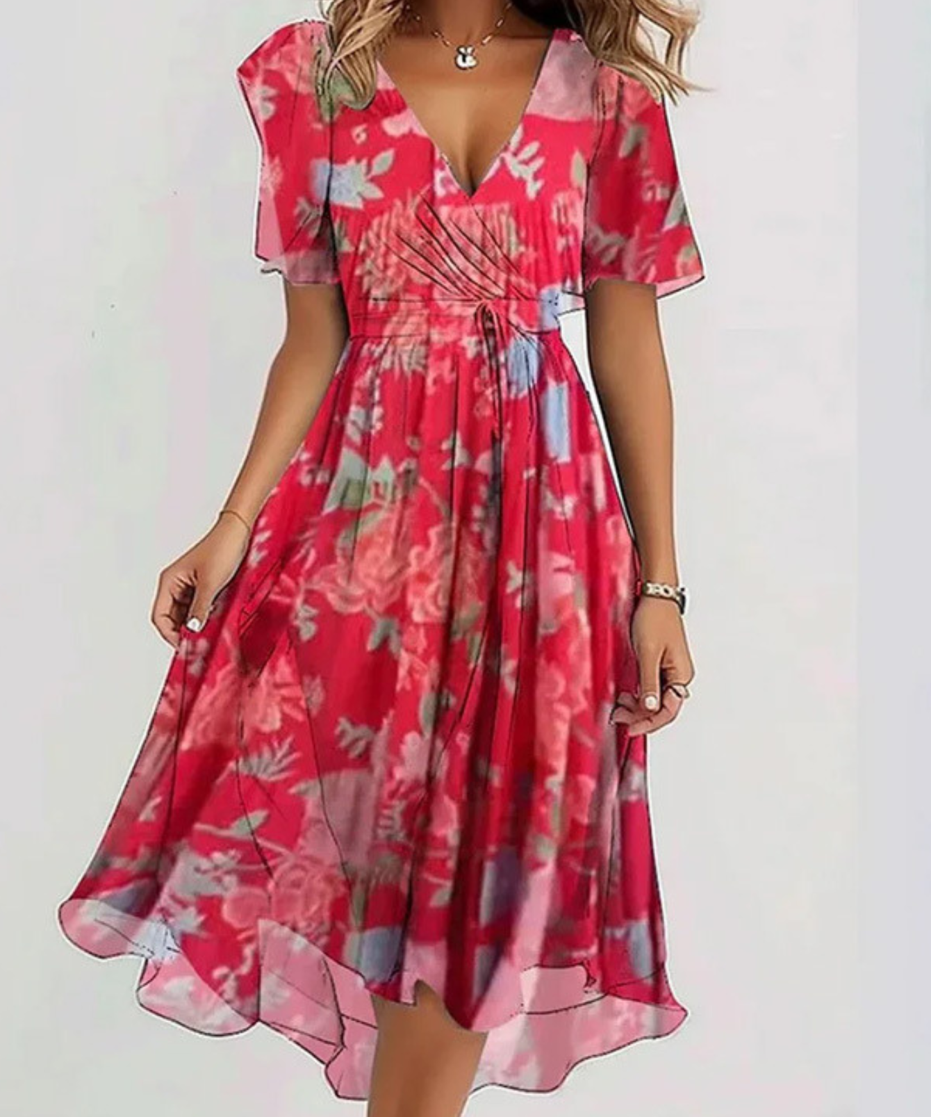 Women's Summer Dress With Belly Cover in Red