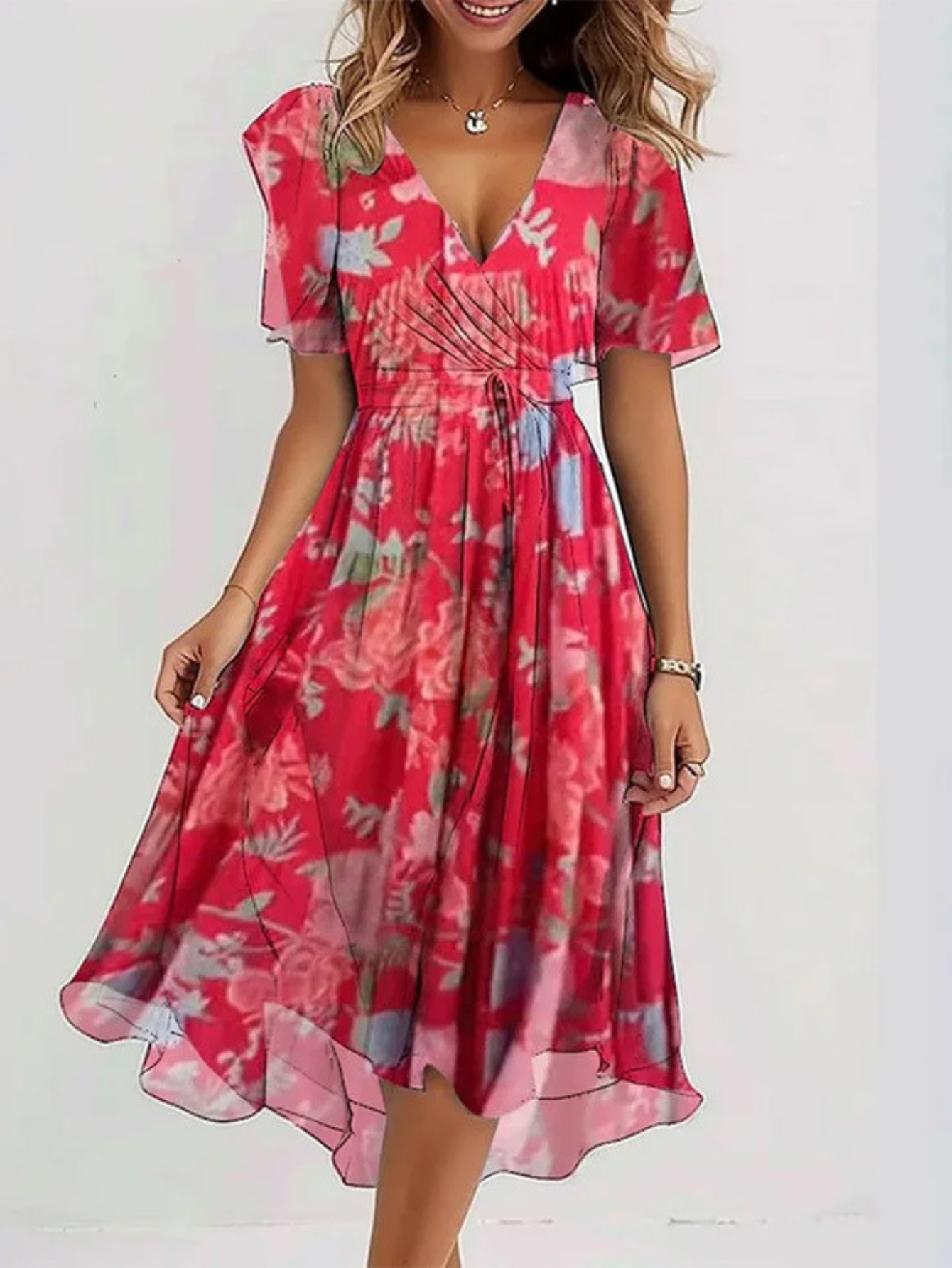Women's Summer Dress With Belly Cover in Red