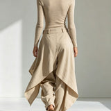 Women's Beige Boat-Neck Top & Wide Pants Set, photo 2
