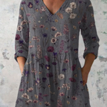 Women's Long Sleeve Blouse with V-Neck in Gray