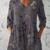 Women's Long Sleeve Blouse with V-Neck in Gray