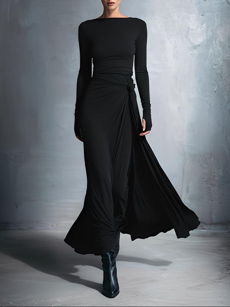 Women's Maxi dress with side knot in Black