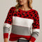 Women's Leopard-Yoke Color-Block Sweater in Red