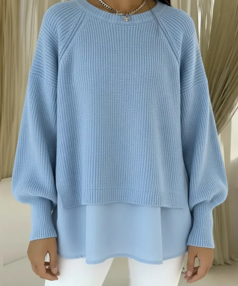 Women's Layered-Look Knit Sweater in Blue