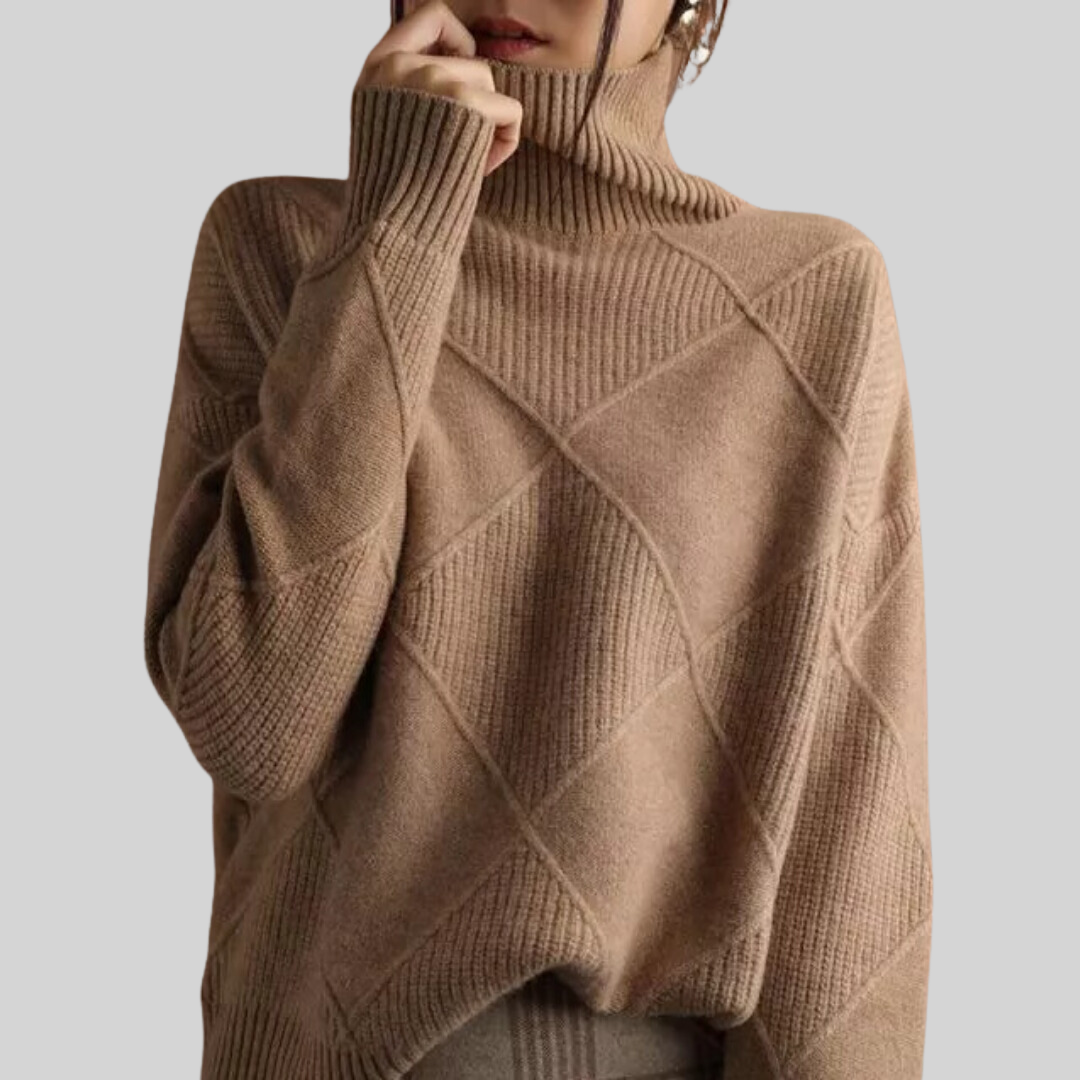 Adelheid Cable-Knit Turtleneck Sweater in Brown