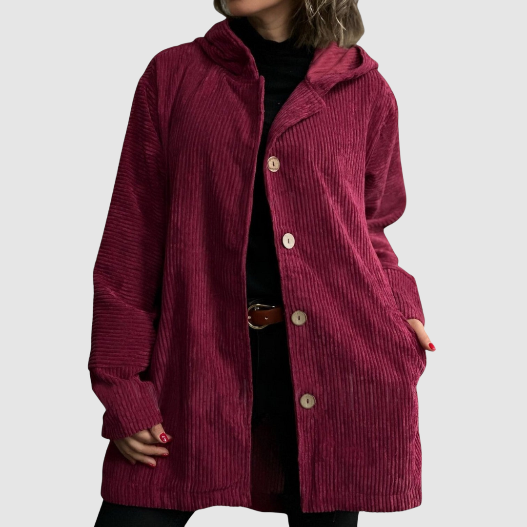 Women's Comfortable Velvet Hooded Jacket in Red