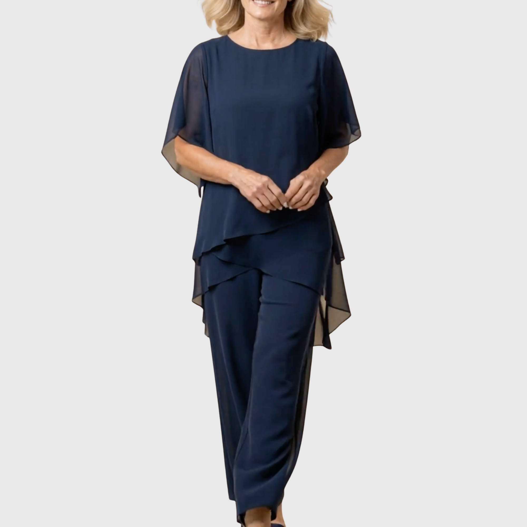 Women's Suit with draped palazzo pants in Blue