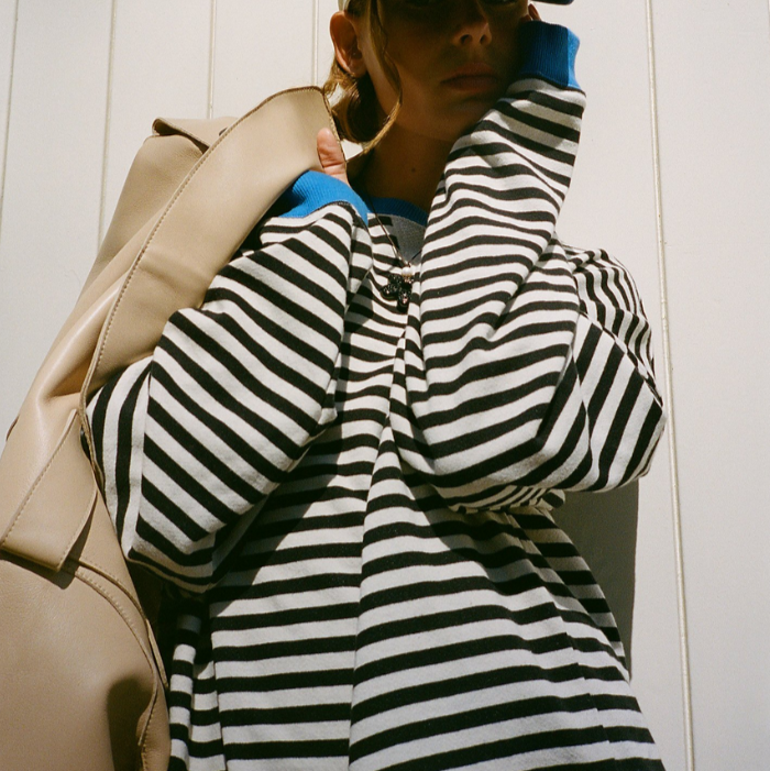 Women's Oversized Striped Sweater in Blue & Black