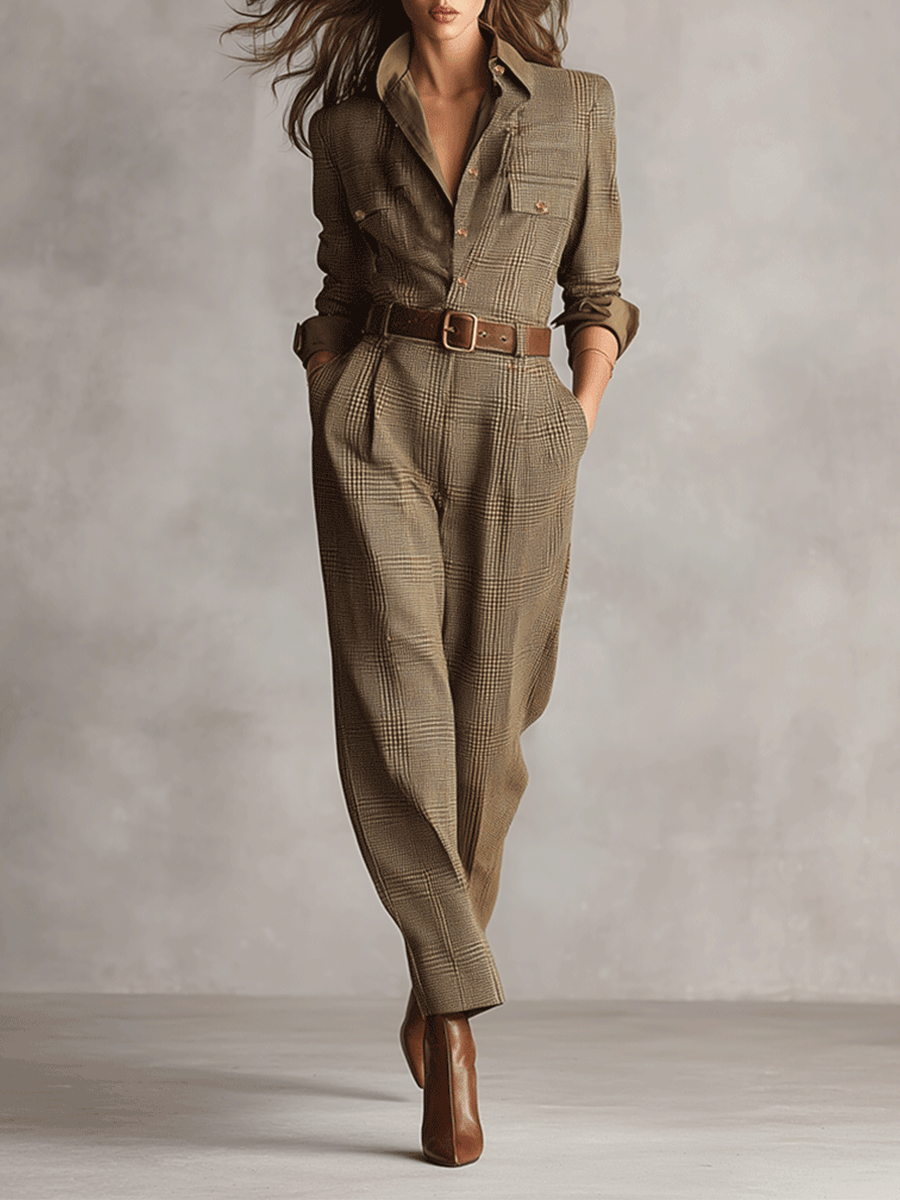 Women's Brown Jumpsuit with Refined Details, photo 2
