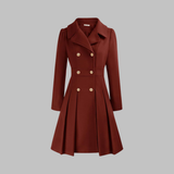 Elegant Double-Breasted Long-Sleeve Coat in Burgundy