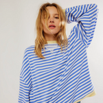 Women's Oversized Striped Sweater in Sky Blue