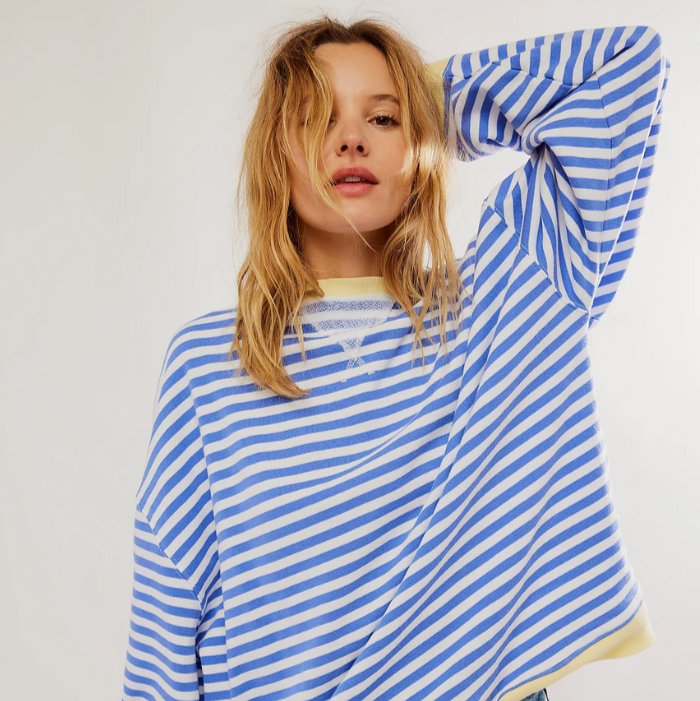 Women's Oversized Striped Sweater in Sky Blue